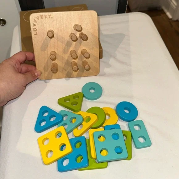 Lovevery Wooden Shape Sorter Toy - Yellow, Green, Blue - Picture 4 of 5